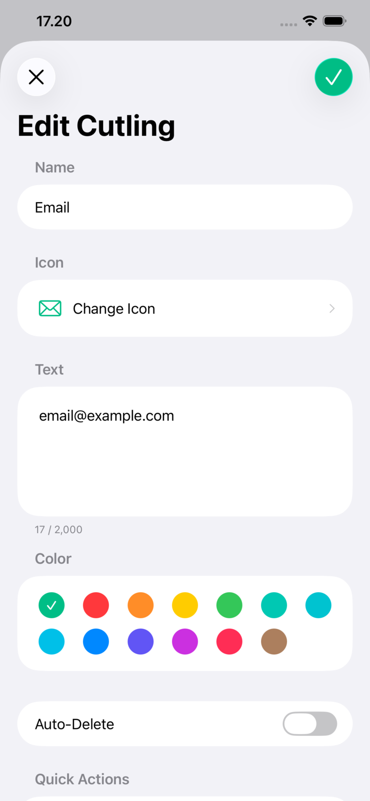 Cutling text entry detail view