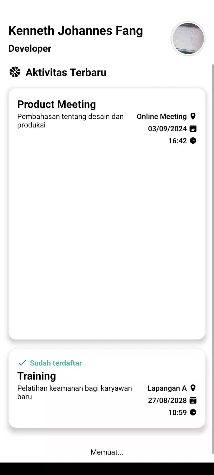 PolindoHC home feed listing upcoming company activities with date, time, and location